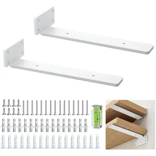 2 Pack Regalhalterung, Schwebende Regalträger, 25 cm, Robuste Regal Winkel (1/5 Zoll), Dickes Metall, Weiße Schwebende Regalhalterungen Mit Modernem Eisen-Finish - Weiß
