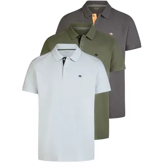 Tom Tailor Poloshirt Herren Kurzarm Baumwolle Regular Fit 3er Set-Pack Regular Fit Soft Foggy Blau L