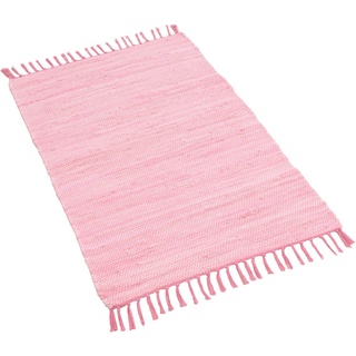 Teppich Happy Cotton, THEKO, rechteckig, Höhe: 5 mm, Handweb Teppich, Flachgewebe, reine Baumwolle, handgewebt, mit Fransen rosa 40 cm x 60 cm x 5 mm