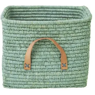 RICE Rice Aufbewahrungskorb Einfarbig mit Lederschlaufen, L30 x B30 x H25cm, mint