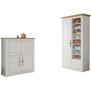 OTTO home Büromöbel-Set Westminster, wohnliches Home-Office, Büro in zwei Farben verfügbar, (Set, 2-tlg), enthält Sekretär und Stauraumschrank im Landhausstil, mit Kabelkanal weiß