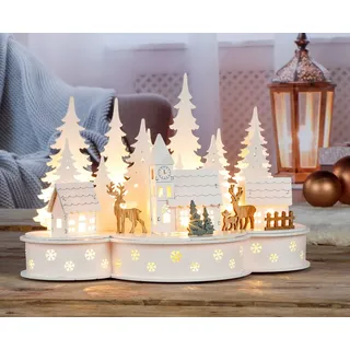 Spetebo Weihnachtsstadt LED Weihnachtsstadt aus Holz - 30 x 20 cm, beleuchtet weiß