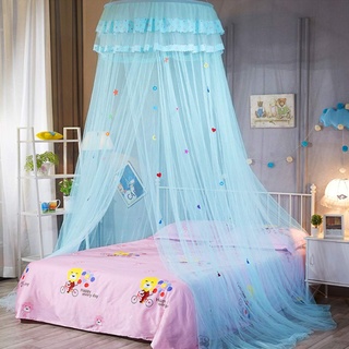 SADA72 Betthimmel Betthimmel Moskitonetz für Bett, Spitzen-Kuppelnetz Bettwäsche mit eleganter Rüschenspitze für Mädchen und Baby (blau)