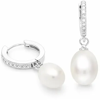 LÖB Perlenohrringe 925 Silber Creolen Zirkonia Zuchtperlen echte Tropfen Perlen Anhänger (Geschenke für Frauen Beste Freundin Mutter Mama Damen Ehefrau sie zum Geburtstag Ostern Muttertag Muttertagsgeschenk), Perlenohrringe Ohrringe Hängend Glitzer Steine Lang Brautschmuck Weiß silberfarben