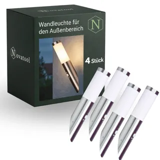 Novatool 4x Außenleuchten Edelstahl mit Bewegungsmelder I IP44 I E27 Sockel I Ø7x8H36 cm I Außenlampe für Terasse Aussenleuchten Haus Wandleuchte Aussenbeleuchtung Lampen Außenbereich Außenlicht