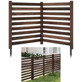 COSTWAY Gartenzaun 4-teilig, Zaun mit 6 Pfählen, 98 x 107 cm, Sichtschutzzaun aus Holz, Steckzaun Lamellenzaun, Tannenholz, freistehender Sichtschutz für Garten Terrasse (2 Pack, Braun)