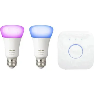 Philips Hue White and Color ambiance Starter-Set: 2 smarte Lampen E27 (800), Set für intelligente Beleuchtung, Bluetooth/Zigbee, Weiß, LED, E27, A60