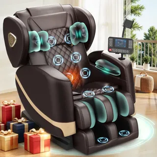 F FURNIMAT Massagesessel, Ganzkörper-Massagestuhl mit 14 Rollen, 8 Komfort-Luftkissen & Zero Gravity– Bluetooth Lautsprecher, Touchscreen, Handyhülter, Wärme für Lenden und Beine
