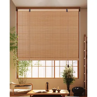FoundGo Retro Bambus Rollo ohne Bohren [50-120cm Breit 100-280cm Hohe Anpassbar] 60% Blickdicht Raffrollo aus Bambus Sichtschutz Sonnenschutz Bambusrollo Jalousie für Türen & Fenster (Breite x Höhe)