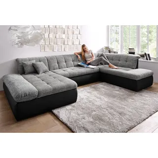 DOMO collection Wohnlandschaft MORIC 353x216x80 cm, mit viel Platz, U-Form, auch in Cord, im XXL-Format, wahlweise mit Bettfunktion und Armlehnenverstellung grau|schwarz