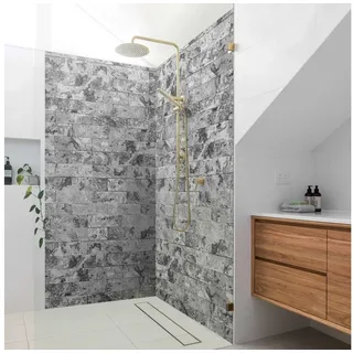 Bilderdepot24 Duschrückwand Marmor grau Badrückwand ohne Bohren Dusche Steinoptik, (2-tlg., 0,61 mm starke Folie selbstklebend Wandpaneele Dusche versch. Größen), fugenlose & wasserfeste Motiv Rückwand Wandverkleidung für Duschkabine grau 110 cm x 190 cm