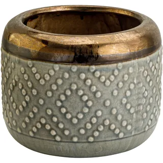 Botle Keramik Oval Glasiert Blumentopf Grau & Gold H 14cm D 13cm Vintage Skandinavischen Stil Ornament