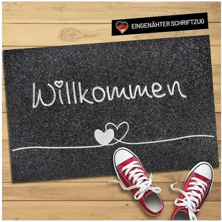 WELLMODA Fußmatte "Willkommen" I genähter Schriftzug I rutschfest & waschbar, rechteckig, Höhe: 7 mm grau