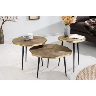 riess-ambiente Beistelltisch ORGANIC Ø60/Ø50/Ø40cm antik messing / schwarz (Set, 3-St), Wohnzimmer · Metall · rund · Baumstamm-Design · handmade goldfarben
