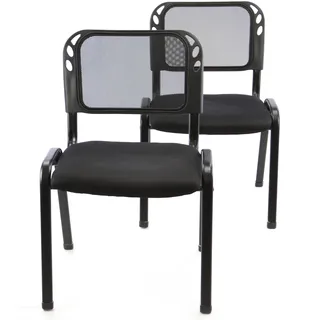 Nexos Trading 2er Set Bürostuhl Konferenzstuhl Besucherstuhl schwarz gepolsterte Sitzfläche stapelbar 52,5 x 45 x 80 cm Stapelstuhl Metallrahmen schwarz