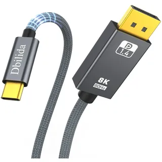 Dbilida USB C Displayport Kabel 1.4 3M, VESA zertifiziert USB C DP 1.4 Kabel 32,4Gbps, 8K@60Hz, 4K@240Hz 165Hz, 2K@240Hz, Kompatibel Thunderbolt 4 3 DP Kabel Für iPhone 15 Serie, MacBook Pro, etc