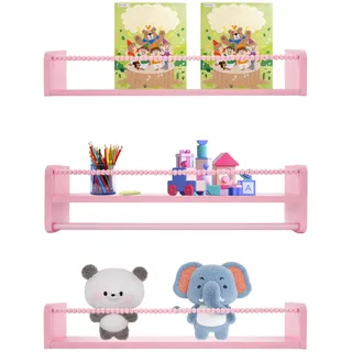 VonVVer 3er Set Modernes Bücherregal Holz, Wand Bücherregal mit 15 mm Brettern, Wandregal 30 kg Tragkraft, Schweberegal schwimmende Regale für Wohnzimmer, Kinderzimmer & Home Office (Rosa)