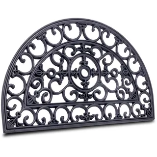 Hanse Home Fußmatte Gummi 45x75cm - rutschfest und Wetterfest - Outdoor Schmutzfangmatte Gusseisen-Optik für Innen und Außen - Fußabtreter Halbrund für Flur, Terrasse, Eingangsbereich - 45x75cm