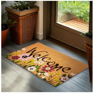 BRUBAKER Fußmatte Blumen und Pflanzen - 45 x 75 cm Schmutzfangmatte - Kokos Fußabtreter, Rechteckig, Höhe: 16 mm, Antirutsch Türmatte für Außen und Innen - Wetterfest und Rutschfest bunt