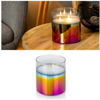 Online-Fuchs LED-Kerze im Glas mit 3 beweglichen Flammen, aus Echtwachs (inkl. 6-Stunden-Timer, Glas schimmert in Regenbogen-Farben), Maße: 15 x 15 cm weiß