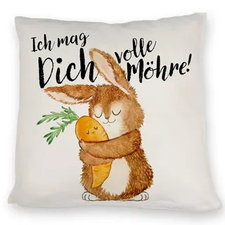 speecheese Kissen Hase mit Spruch Ich mag Dich volle Möhre | ein bequemes für die Couch Valentinstag Motiv Frauen Oster Freunde Sofa Ostern Freundschaft Süßes Hasen
