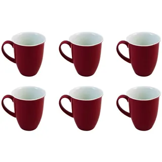 Ritzenhoff & Breker Kaffeebecher Doppio 6er Set, 320 ml, Rote Henkelbecher aus Porzellan, Mix & Match Geschirr, Rot