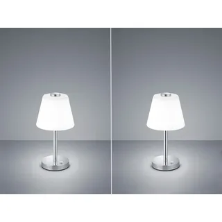 2 Stck LED Wohnzimmerlampe Chrom TOUCH dimmbar Nachttischleuchte Glasschirm weiß