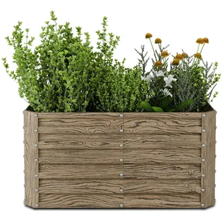 Blumfeldt High Grow Straight Hochbeet, Ergonomisches 432 L Hochbeet Metall In Holzoptik, Wetterfester Verzinkter Stahl Für Blumen, Kräuter & Gemüse – Rostbeständig Mit Offenem Boden & Einfache Montage
