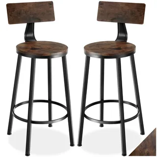 tectake® 2er Set Barhocker mit Lehne, Hocker Holz, Bistrohocker Industrial, Tresenhocker, Vintage Barstühle, Barstühle mit Fußstütze und Rückenlehne, Hocker hoch - Industrial Dunkelbraun