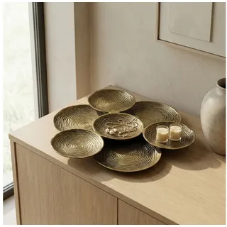 FINEBUY Dekoschale FB77656 Gold Metall 44cm Rund Standdeko Tischdeko Obstschale Deko (Extravagante Schale aus mehreren Elementen), Komplett aus robustem Aluminium gefertigt goldfarben