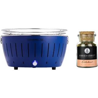LotusGrill XL G435 (blau) Tischgrill Holzkohle raucharm + Ankerkraut-Gewürz Set