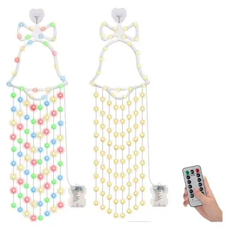 QUBEBU LED Dekolicht LED Hänger Weihnachtsdeko Fenster Deko Weihnachtsglocken-Ornamente, Warmweiß / Mehrfarbig, 8 Beleuchtungsmodi, mit Fernbedienung., IP65 Wasserdicht, Timer, Memory, Groß Fensterdeko Hängeleuchten. bunt