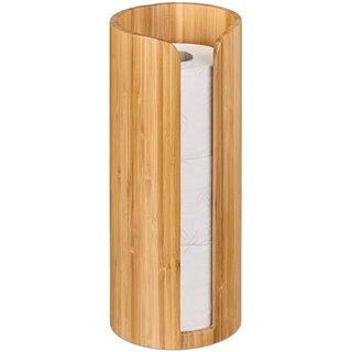 Relaxdays Toilettenpapier Aufbewahrung Bambus, für 3 Rollen, Toilettenpapierbehälter stehend, HxD: 33,5 x 14,5 cm, Natur
