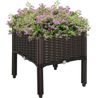 Outsunny Hochbeet Pflanzkasten Rattan-Look 40x40x44cm mit Abflusslöchern aus PP in Braun für Garten & Balkon   Aosom.de