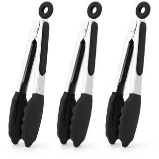 Kleine Silikonzange zum Kochen, 3 Stück, 18 cm, Mini-Servierzange,Kochzange | 315°C hitzebeständig, Küchenzange, Zange Küche,Fleischzange, antihaftbeschichtete Silikonspitze, Edelstahlzange