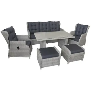bellavista - Home&Garden® Gartenlounge-Set »Canelli« Dininglounge Set Sitzgruppe Loungemöbel Lounge Gartenmöbel, (Set, 6-tlg), grau, Polyrattan, für 7 Personen, wetterfest - Garten, Terrasse grau