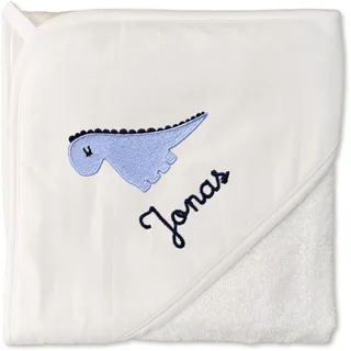 upstitch studio Jungen Kapuzenhandtuch weiß (100x100cm) für Kinder mit Namen personalisiert Bestickt aus 100% Baumwolle - Babyhandtuch, Badetuch und Kinderhandtuch