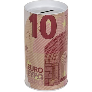 Metallspardose Spardose Gelddose Sparbüchse Sparschwein 10 Euro-Note Print mit abnehmbarem Deckel Geldgeschenk Geschenkidee Sparen 8 x 15,5 cm