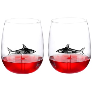 Kucehiup Black Shark Weingläser Rotweinglas mit Hai innen, 300 ml