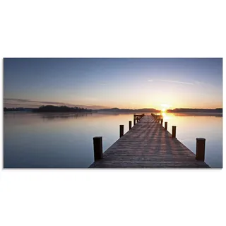 ARTland Wanddeko Glasbilder Wandbild Glas Bild einteilig 100x50 cm Querformat Natur Landschaft See Sonnenuntergang Steg Wald Himmel Sonne T9MV