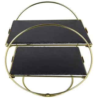 Schiefer Etagere Art-Deco-Stil 2-Stöckig - gold