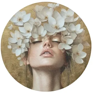 OnlyWow Badematte Gesicht - Blumen - Gold - Abstrakt, Höhe 10 mm, Polyester, Rund, Badezimmerteppich, Badteppich, Rutschfest, Badvorleger, Waschbar Rund | 70 cm x 70 cm x 10 mm