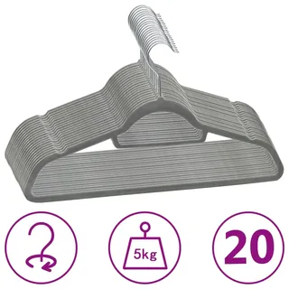 vidaXL Kleiderbügel-Set Samt Grau 20 St.