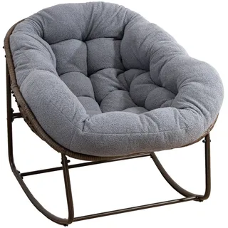 LVHOM Schaukelstuhl dick/gepolsterte Kissen, Rattanstuhl mit Stahlrahmen, Lounge Sessel (Großformat B110.5xT94.5xH80cm,160kg Tragfähigkeit,Dicke Kissen, MEHRE FARBEN MEHRE OPTIONEN! Schaukelsessel umhüllendem Sitzgefühl & hoher Armlehne, 1 St), Balkon/Garten/Wohnzimmer/Schlafzimmer/Arbeitszimmer grau