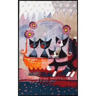 Salonloewe Rosina Wachtmeister Fußmatte Lifestyle La Mia Famiglia 75x120 cm Flur-Läufer Katzen-Familie bunt Wohn-Teppich Schmutzfang-Teppich waschbar