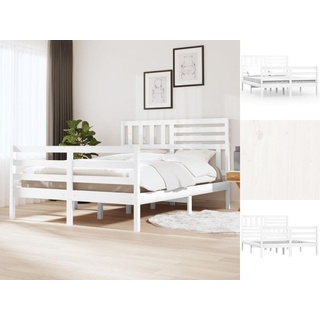 vidaXL Bettgestell Massivholzbett Weiß 160x200 cm Doppelbett Bett Bettrahmen Bettgestell weiß