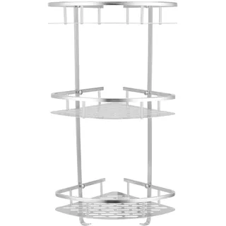lyrlody Duschkorb Duschablagen mit 2 Haken, Duschregal Eckregal für Bad, Badezimmer Aufbewahrungsregal für Dusche und Shampoo, Space Aluminium (3 Ebenen)