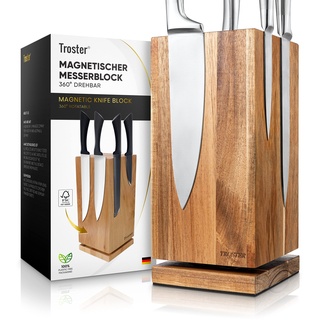 Troster® Magnetischer Messerblock ohne Messer - Messerhalter 360° drehbar - Akazienholz - Magnetblock unbestückt - Magnet Messerhalter - knife holder - Messerhalter magnetisch