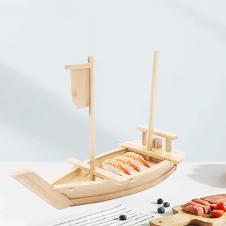 Futchoy Holz Bambus Sushi Servierplatte Boot SushiSchiff Praktische Sushi-Tablett-Dessertplatte Meeresfrüchte Werkzeug Lebensmittelbehälter Geschirr für Japanisch Food Tisch Dekoration 52cm