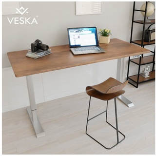 VESKA Schreibtisch Höhenverstellbar 140 x 70 cm - Bürotisch Elektrisch mit Touchscreen - Sitz- & Stehpult Home Office braun